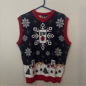 Miller Lite Beer Ugly Christmas Sweater Pullover Vest Large
